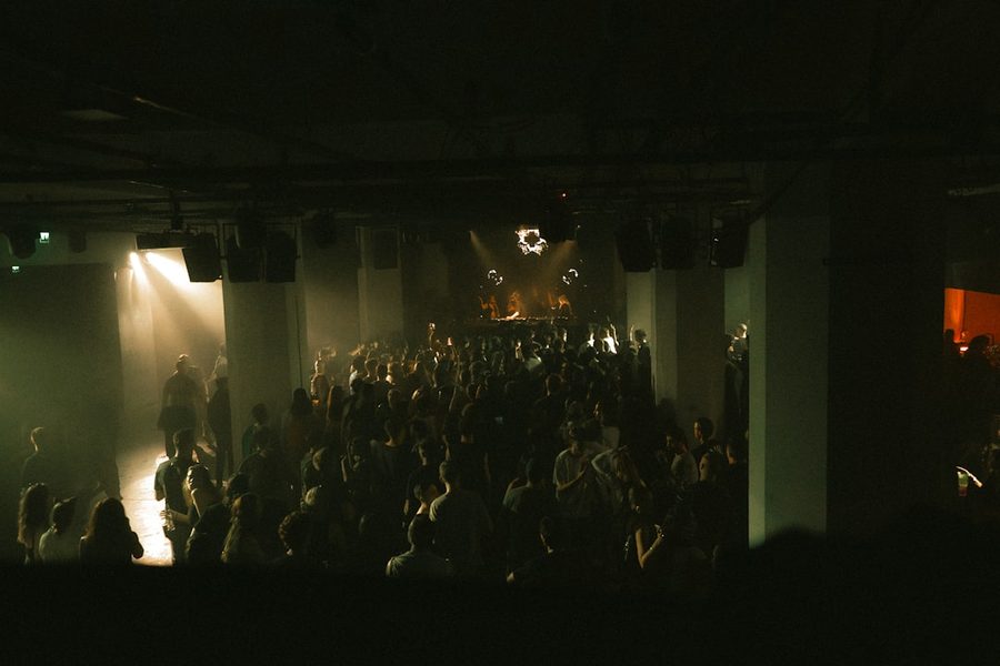Hazy warehouse dance floor at Neon Berlin